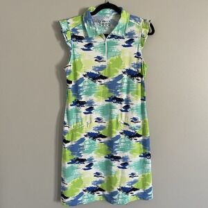 Ibkul Large Dress 1/4 Zip Sleeveless Blue Green Zip Pocket Tennis Golf UPF